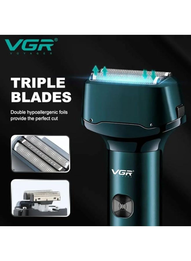في جي آر Foil Shaver Professional Electric Shaver Triple Blade LED Display USB Charge Pop-up Hair Trimmer IPX5 Waterproof V-370 - Image 2