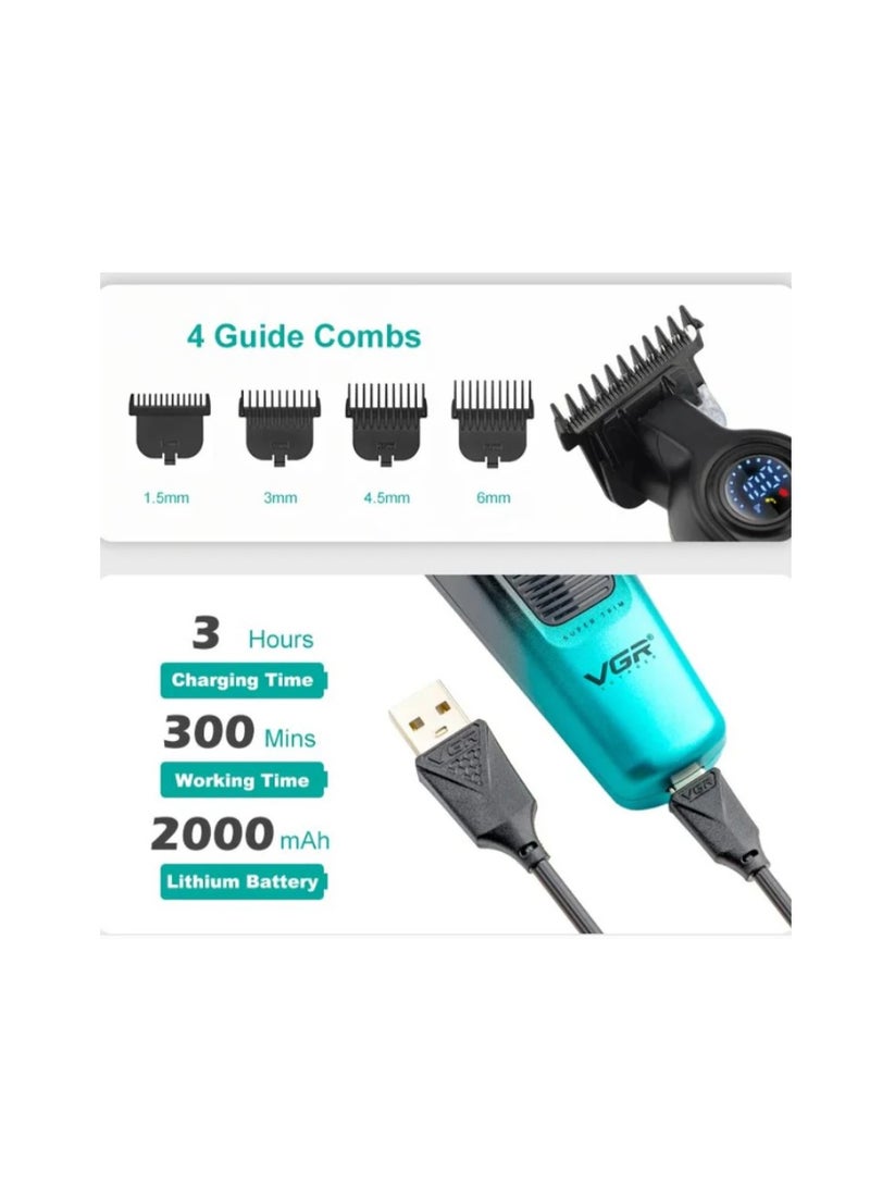 في جي آر VGR T-shaped Hair Clipper – V-996 with LED Display and 4 Attachments - Image 3