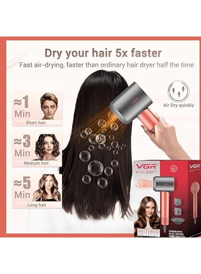 VGR Hair Dryer Professional Air Blower Hot and Cold Adjustment Hair Dryer Machine BLDC 110000 RPM Hair Dryers Barber Salon V-440 Multicolor - Image 3