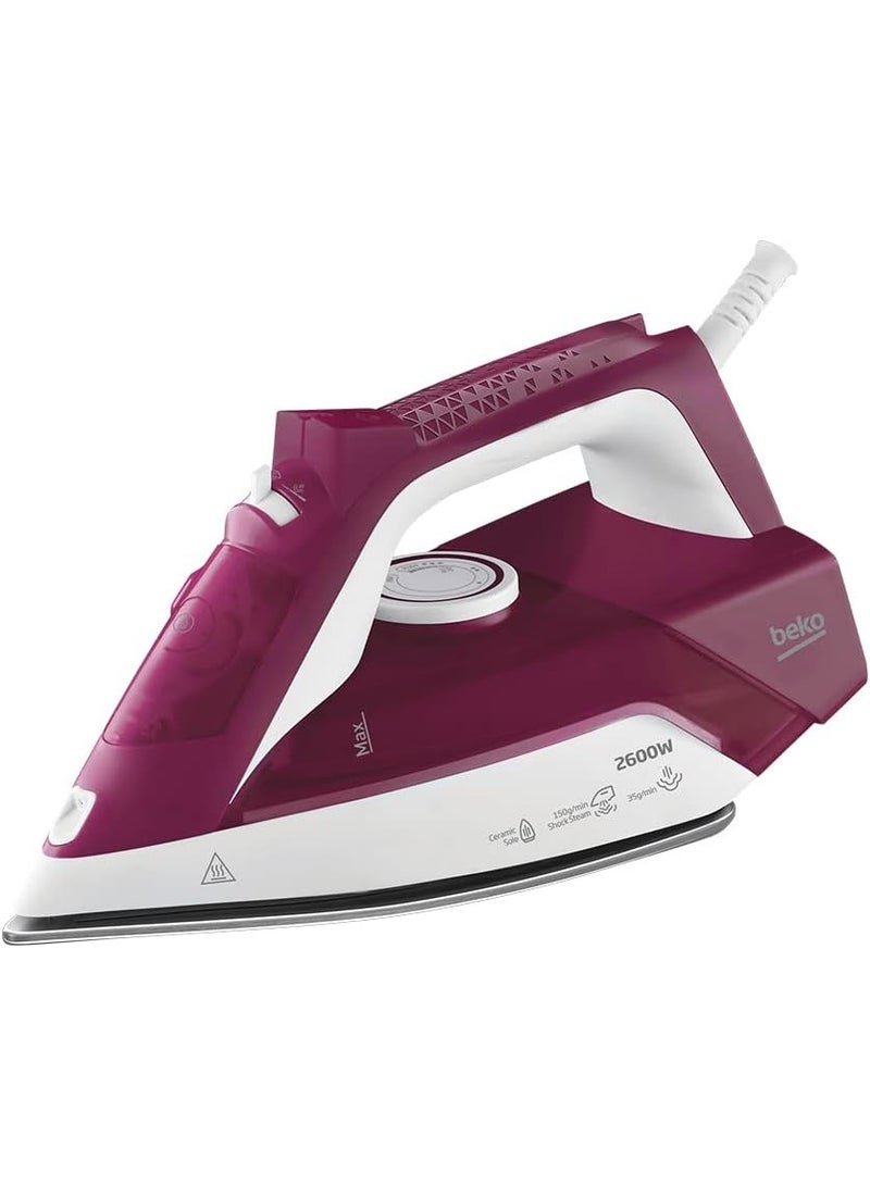 بيكو Steam Iron 2600 W Ceramic Coated Soleplate With Steam Pools Auto Shut Off Assorted Colors 240 ml 2600 W SIM 3126 R Maroon - Image 1