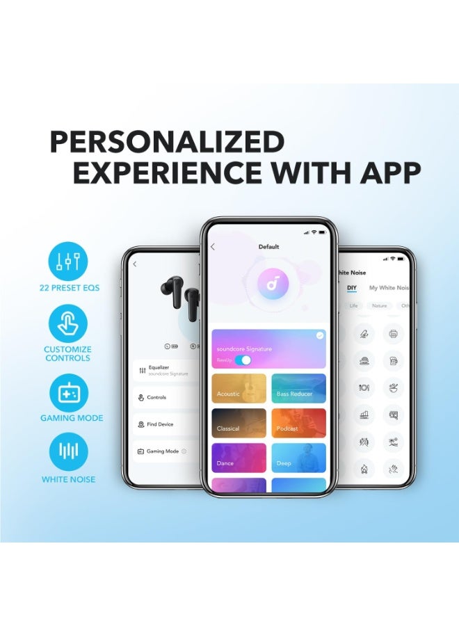 ساوند كور سماعات أنكر P20i اللاسلكية الحقيقية، سائقين 10 مم مع باس قوي، بلوتوث 5.3، 30 ساعة من وقت التشغيل، مقاومة للماء IPX5، 2 ميكروفون لمكالمات واضحة بالذكاء الاصطناعي، 22 إعداد مسبق للصوت، تخصيص عبر التطبيق - Image 3