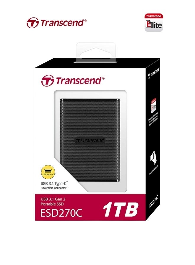 Transcend ESD270C Portable 1TB External SSD USB 3.1 Gen 2 | Compact Design | 10Gbps Speed |Solid State Drive for PS5 Xbox Laptop Desktop Iphone 15,16,17 Android Smartphones 1 TB - Image 1