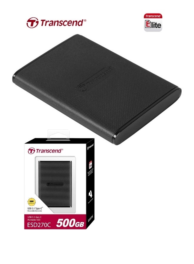 Transcend ESD270C Portable 500GB External SSD USB 3.1 Gen 2 | Compact Design | 10Gbps Speed |Solid State Drive for PS5 Xbox Laptop Desktop Iphone 15,16,17 Android Smartphones 500 GB - Image 2