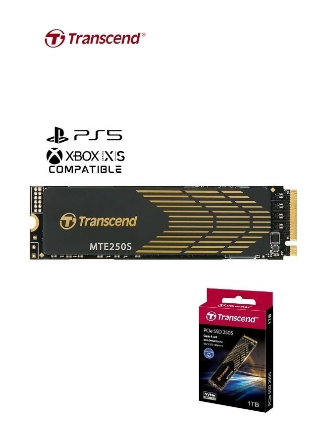Transcend PCIe SSD 250S M.2 2280 | 1TB Internal Gaming SSD Gen4 x4 | 7,200/6,200 MB/s|NVMe Solid State Drive for PS5 Xbox Laptop Desktop | TS1TMTE250S 1 TB - Image 1
