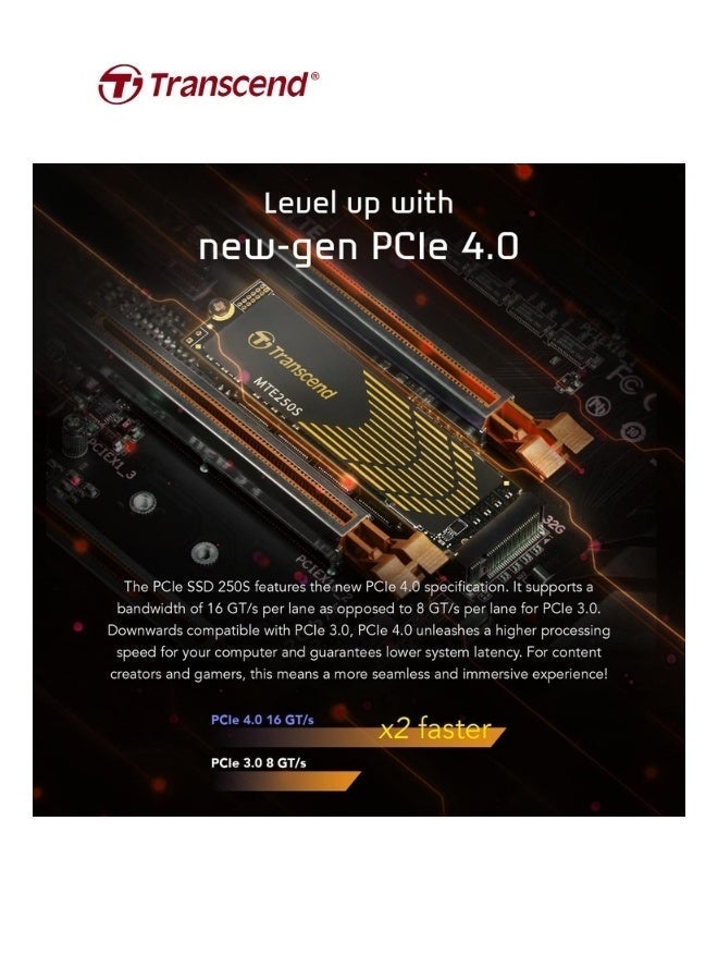 Transcend PCIe SSD 250S M.2 2280 | 1TB Internal Gaming SSD Gen4 x4 | 7,200/6,200 MB/s|NVMe Solid State Drive for PS5 Xbox Laptop Desktop | TS1TMTE250S 1 TB - Image 4
