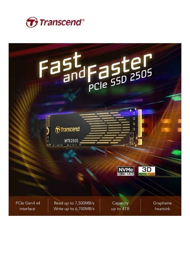 Transcend PCIe SSD 250S M.2 2280 | 1TB Internal Gaming SSD Gen4 x4 | 7,200/6,200 MB/s|NVMe Solid State Drive for PS5 Xbox Laptop Desktop | TS1TMTE250S 1 TB - Image 3