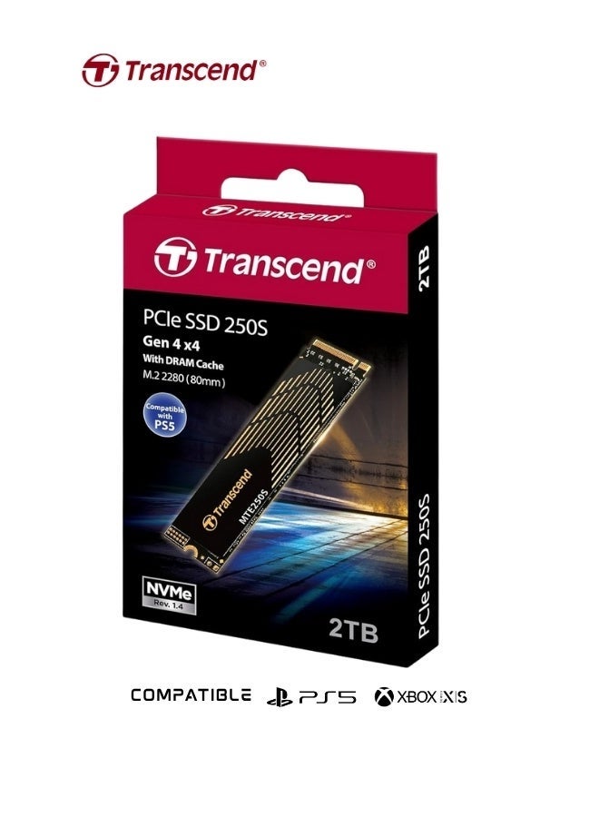 Transcend PCIe SSD 250S M.2 2280 | 2TB Internal Gaming SSD Gen4 x4 | 7,100/6,500 MB/s|NVMe Solid State Drive for PS5 Xbox Laptop Desktop | TS2TMTE250S 2 TB - Image 1