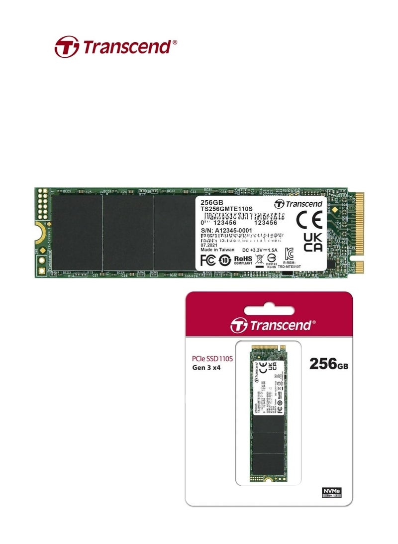 Transcend PCIe SSD 110S M.2 2280 | 256GB Internal SSD Gen3 x4 | NVMe Solid State Drive for PS5 Xbox Laptop Desktop | TS256GMTE110S 256 GB - Image 1