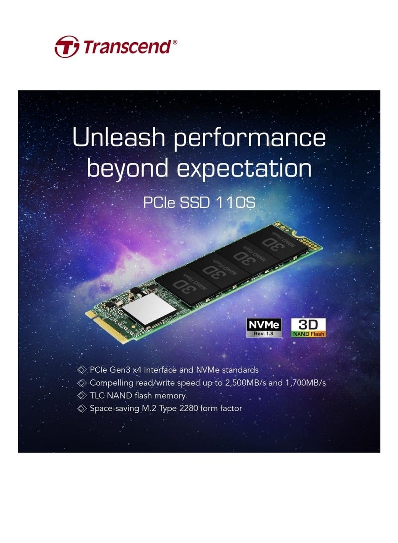 Transcend PCIe SSD 110S M.2 2280 | 256GB Internal SSD Gen3 x4 | NVMe Solid State Drive for PS5 Xbox Laptop Desktop | TS256GMTE110S 256 GB - Image 3