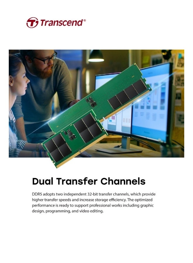 Transcend JetRam 16GB DDR5-4800 Unbuffered SO-DIMM RAM | CL40, 262 Pins, 1.1V  for Laptop/Notebook Memory| JM4800ASE-16G 2.5inch green - Image 4