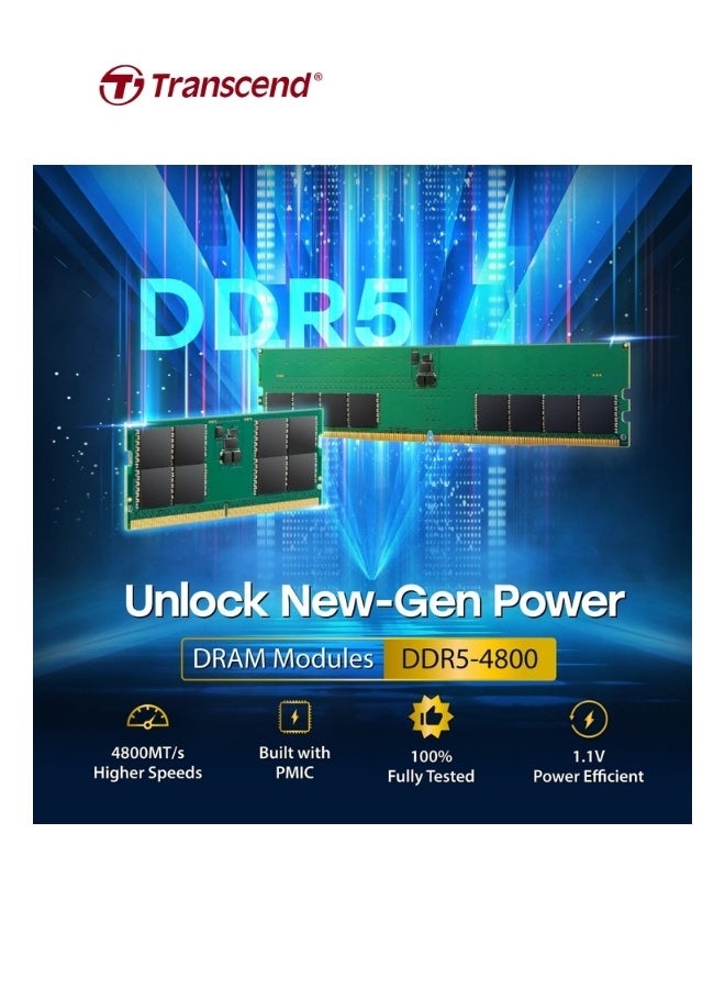 Transcend JetRam 16GB DDR5-4800 Unbuffered SO-DIMM RAM | CL40, 262 Pins, 1.1V  for Laptop/Notebook Memory| JM4800ASE-16G 2.5inch green - Image 2