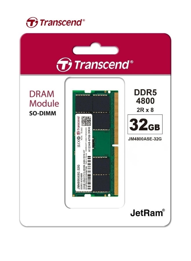 Transcend JetRam 32GB DDR5-4800 Unbuffered SO-DIMM RAM | CL40, 262 Pins, 1.1V  for Laptop/Notebook Memory| JM4800ASE-32G 2.5inch green - Image 2