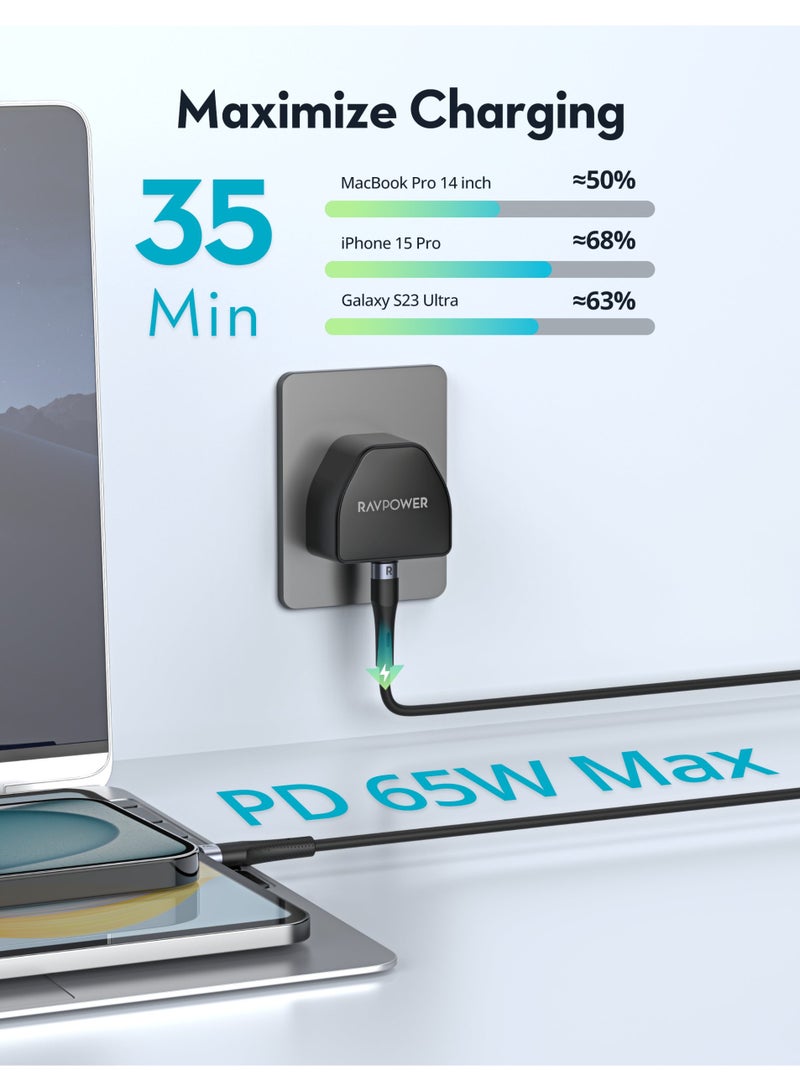 65W Wall Charger with Type-C Port - Black - view 2