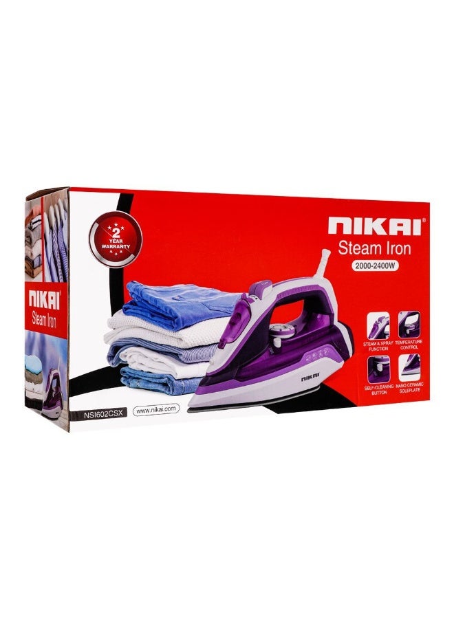 نيكاي 2400W Iron With Multiple Functions Steam Dry Spray Nano Ceramic Soleplate Variable Steam Control Overheat Protection Adjustable Temperature Indicator Light Water Tank 320 ml 2400 W NSI-602CSX Multicolor - Image 2