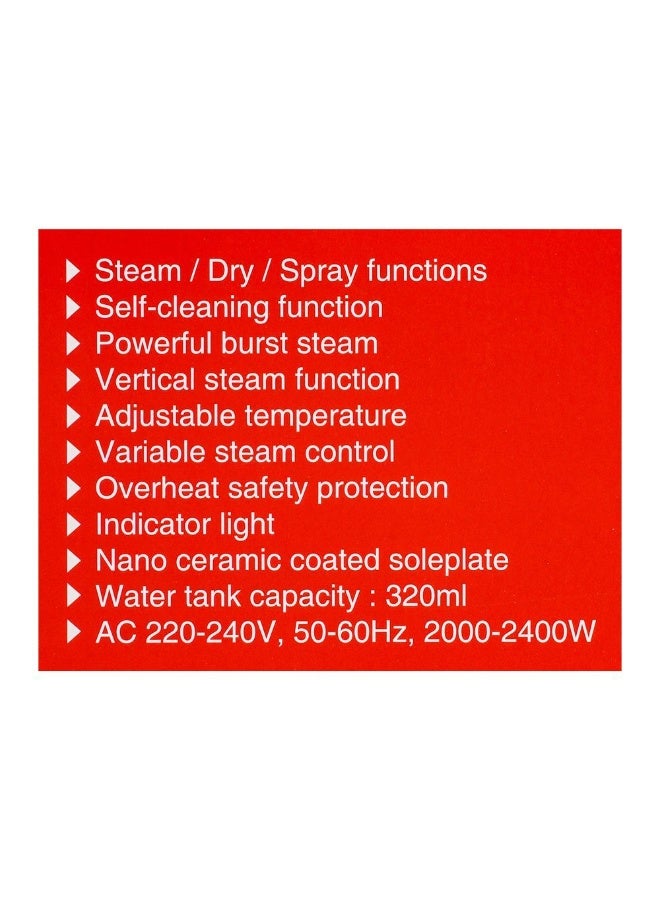 نيكاي 2400W Iron With Multiple Functions Steam Dry Spray Nano Ceramic Soleplate Variable Steam Control Overheat Protection Adjustable Temperature Indicator Light Water Tank 320 ml 2400 W NSI-602CSX Multicolor - Image 3