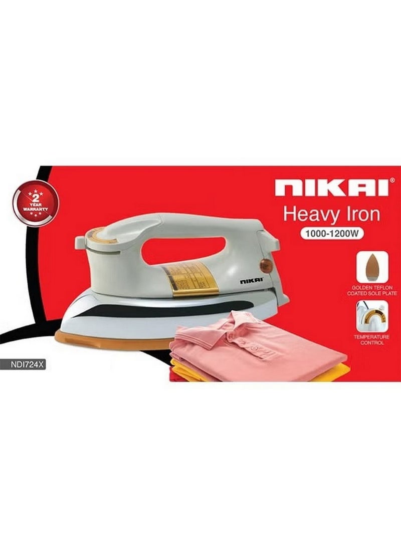 نيكاي Heavy Iron With Golden Teflon Coated Soleplate Overheating Protection 1200 W ND1724X White Golden - Image 2