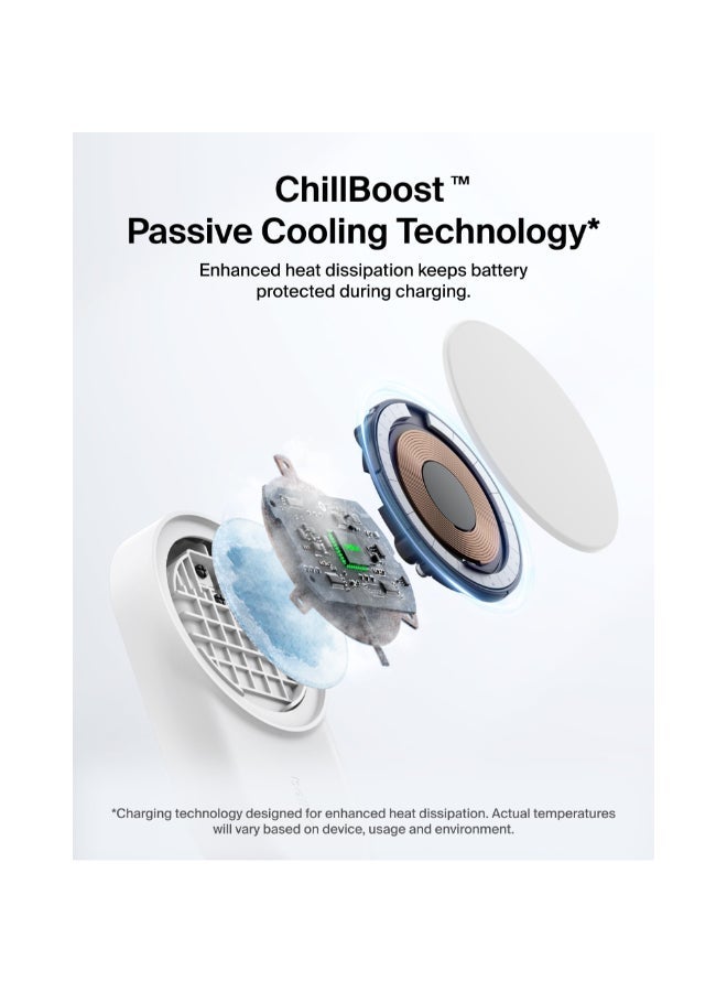 belkin UltraCharge Pro 3-in-1 Foldable MagSafe Wireless Charging Dock | Qi2 25W Fast Charger for iPhone 17/16/15/14/13, Apple Watch & AirPods, with 45W USB-C Power Supply & Cable - Round Form / White - Image 3