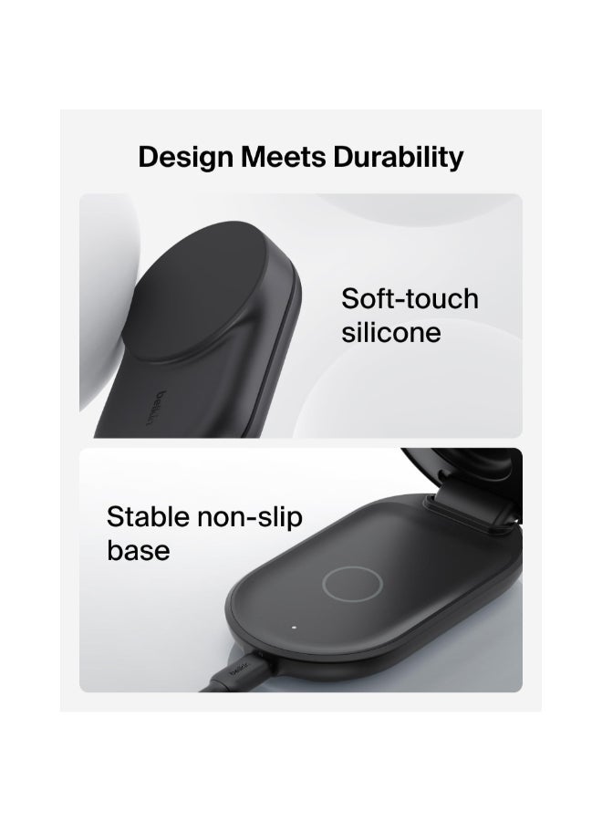 بيلكين دوك شحن لاسلكي قابل للطي UltraCharge Pro 3 في 1 مع MagSafe | شاحن سريع Qi2 بقوة 25 واط لهواتف iPhone 17/16/15/14/13، ساعة آبل و AirPods، مع مزود طاقة USB-C بقوة 45 واط وكابل - شكل دائري - Image 5