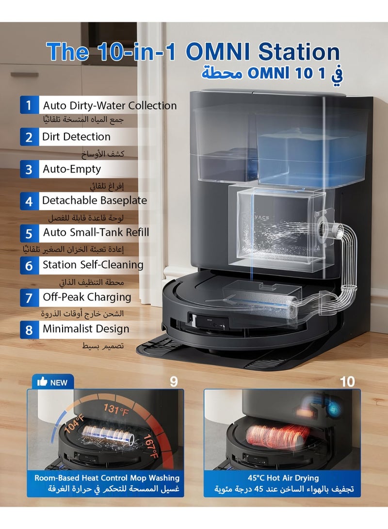 ecovacs DEEBOT T80 Omni Robot Vacuum and Mop, 18,000Pa Suction, OZMO™ Roller Real-Time Mop Washing, Self-Emptying, Hot Air Drying, AI Navigation, Anti-Tangle Brush, for Pets, Carpets & Hard Floors 110 ml 80 W DEEBOT T80 OMNI Black - Image 5