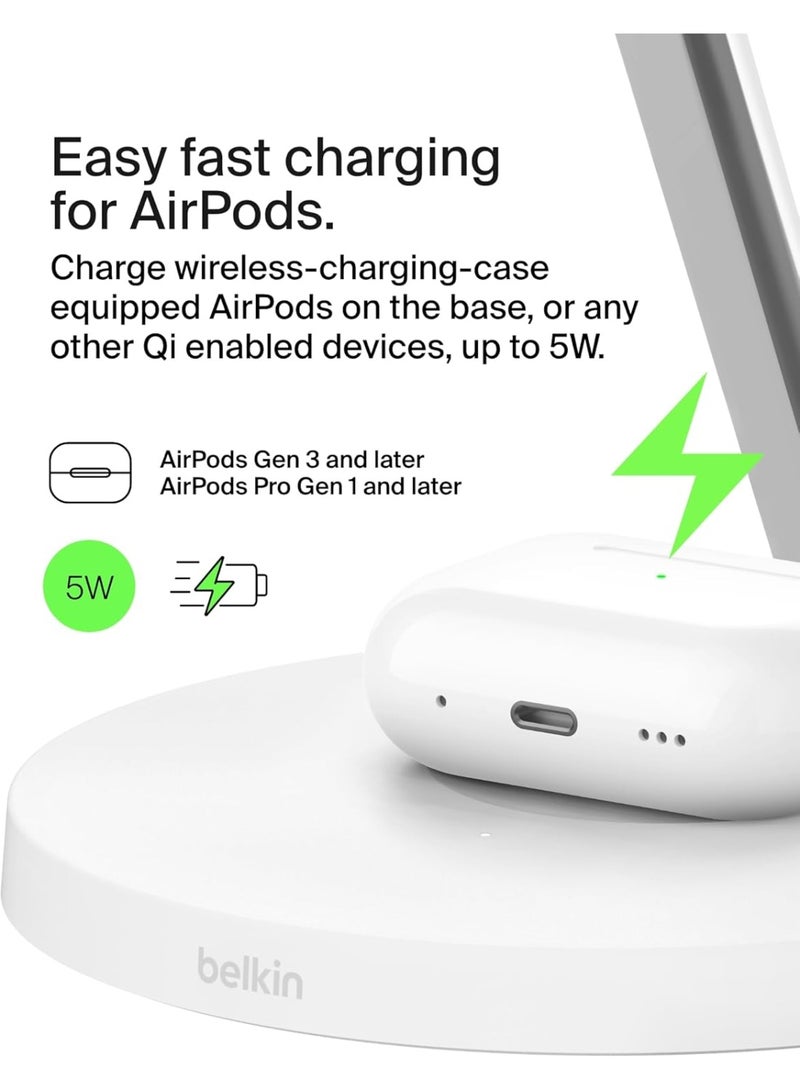 belkin BoostCharge 3-in-1 Qi2 charger, MagSafe compatible wireless charging station, Qi2 Wireless Charger for Apple iPhone 17 Series, Air, Apple Watch, AirPods with Non-Slip Base, PSU Included - White - Image 5