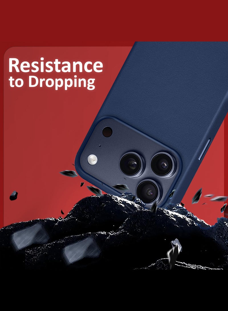 MARGOUN Leather Protective Case for iPhone 17 Pro - Shockproof - Matte - Anti-Slip - Waterproof - Sleek Design Deep Blue - Image 3