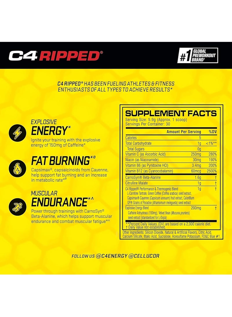 سيلوكور C4 Ripped Pre Workout - Icy Blue Raz - 30Ser - Image 4