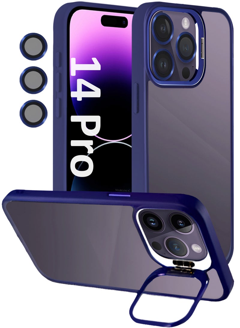 MARGOUN Clear Protective Case with Camera Lens Guard and Flip Stand for iPhone 14 Pro – Anti-Scratch Shockproof Cover - blue - Image 1