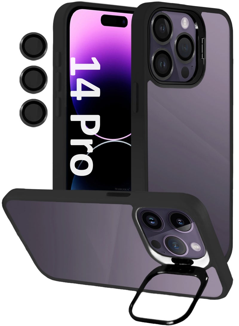 MARGOUN Clear Protective Case with Camera Lens Guard and Flip Stand for iPhone 14 Pro – Anti-Scratch Shockproof Cover - black - Image 1