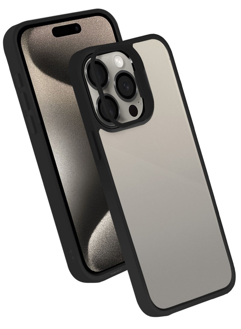 MARGOUN Clear Protective Case with Camera Lens Guard and Flip Stand for iPhone 15 Pro  – Anti-Scratch Shockproof Cover - black - Image 2