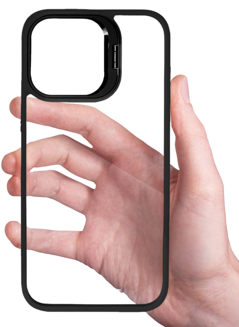 MARGOUN Clear Protective Case with Camera Lens Guard and Flip Stand for iPhone 15 Pro  – Anti-Scratch Shockproof Cover - black - Image 5