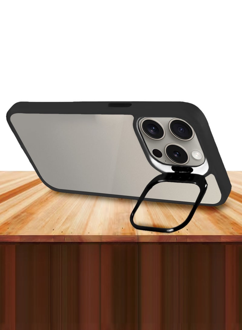 MARGOUN Clear Protective Case with Camera Lens Guard and Flip Stand for iPhone 15 Pro  – Anti-Scratch Shockproof Cover - black - Image 4