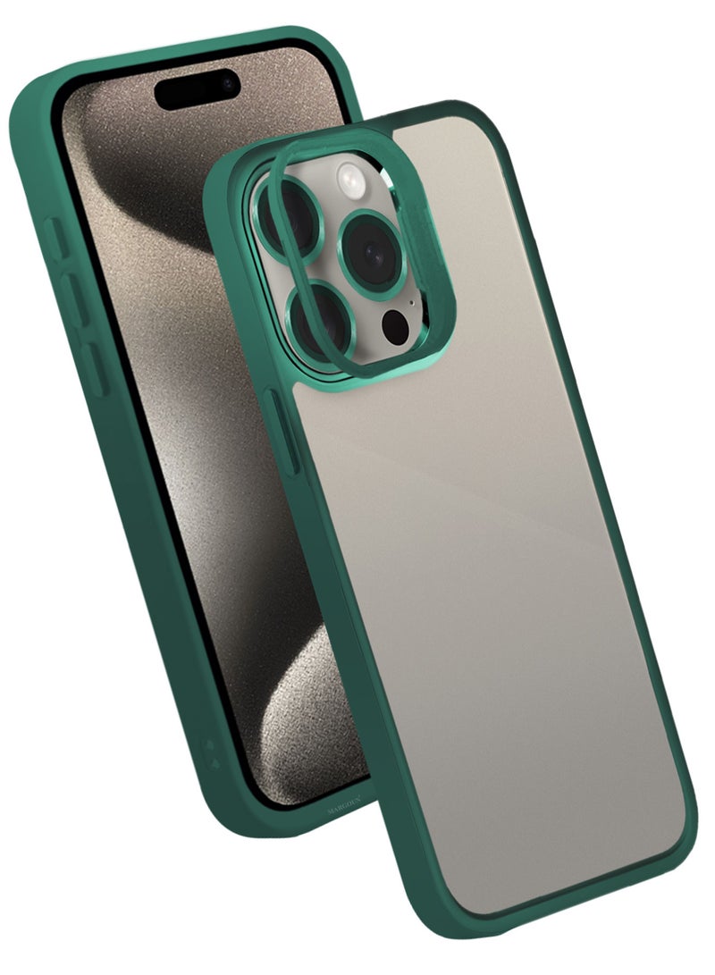 MARGOUN Clear Protective Case with Camera Lens Guard and Flip Stand for iPhone 15 Pro  – Anti-Scratch Shockproof Cover - green - Image 2