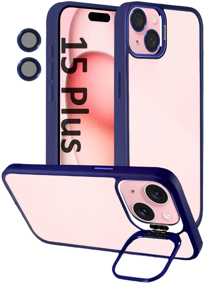 MARGOUN Clear Protective Case with Camera Lens Guard and Flip Stand for iPhone 15 Plus  – Anti-Scratch Shockproof Cover - blue - Image 1