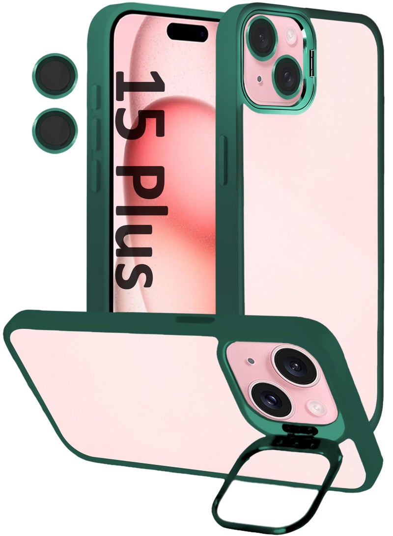MARGOUN Clear Protective Case with Camera Lens Guard and Flip Stand for iPhone 15 Plus  – Anti-Scratch Shockproof Cover - green - Image 1
