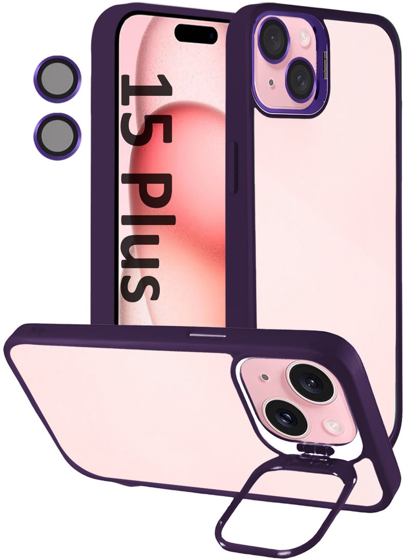 MARGOUN Clear Protective Case with Camera Lens Guard and Flip Stand for iPhone 15 Plus  – Anti-Scratch Shockproof Cover - purple - Image 1