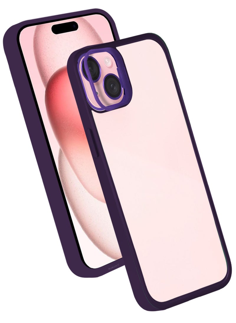 MARGOUN Clear Protective Case with Camera Lens Guard and Flip Stand for iPhone 15 Plus  – Anti-Scratch Shockproof Cover - purple - Image 2