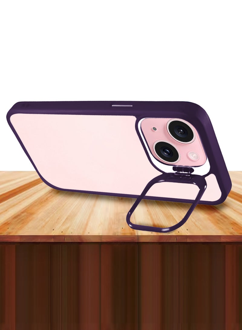 MARGOUN Clear Protective Case with Camera Lens Guard and Flip Stand for iPhone 15 Plus  – Anti-Scratch Shockproof Cover - purple - Image 4