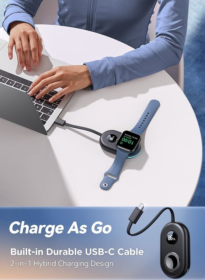 جوي روم شاحن ساعة آبل لاسلكي محمول بسعة 2500 مللي أمبير | تقنية الشحن التلقائي | 4-5 شحنات كاملة لساعة آبل | كابل Type-C مدمج | شاحن آي ووتش مغناطيسي سريع | شاشة رقمية | شحن آمن بدرجة حرارة منخفضة | بنك طاقة صغير للسفر - معتمد من CE - Image 2
