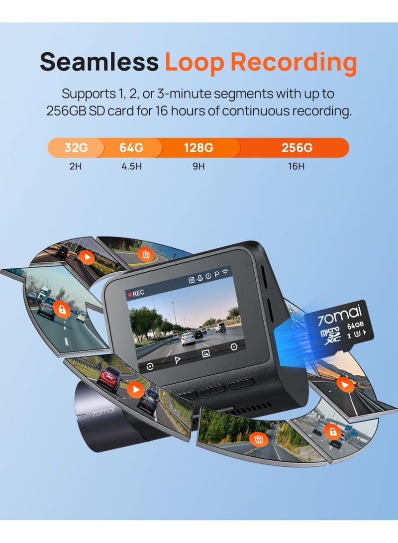 70 ماي 70mai Dash Cam Front and Rear Set- 2.5K+1080P Dual Dash Camera with HDR, Super Night Vision, F1.55 Aperture, 24H Parking Mode, Built-in Wi-Fi & GPS, G-Sensor, Loop Recording - Image 5