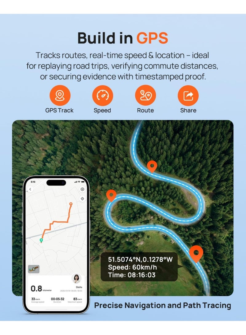 70 ماي 70mai Dash Cam Front and Rear Set- 2.5K+1080P Dual Dash Camera with HDR, Super Night Vision, F1.55 Aperture, 24H Parking Mode, Built-in Wi-Fi & GPS, G-Sensor, Loop Recording - Image 2