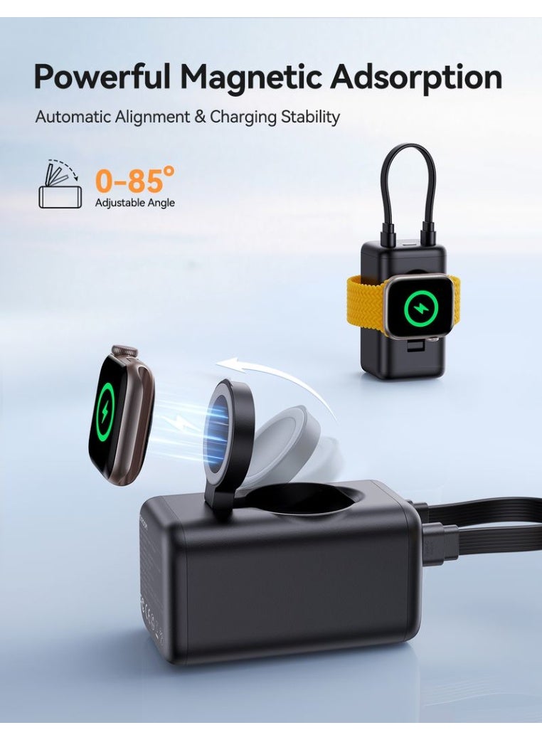 JOYROOM 5000mAh Portable Wireless Charger for Apple Watch & iPhones | Magnetic iWatch Power Bank with 80° Adjustable Dock | Fast Charging Power Bank with Cable | Compact Travel Charger | Works with All Apple Watch Models and ios/Android Smartphones - CE CERTIFIED Black - Image 4