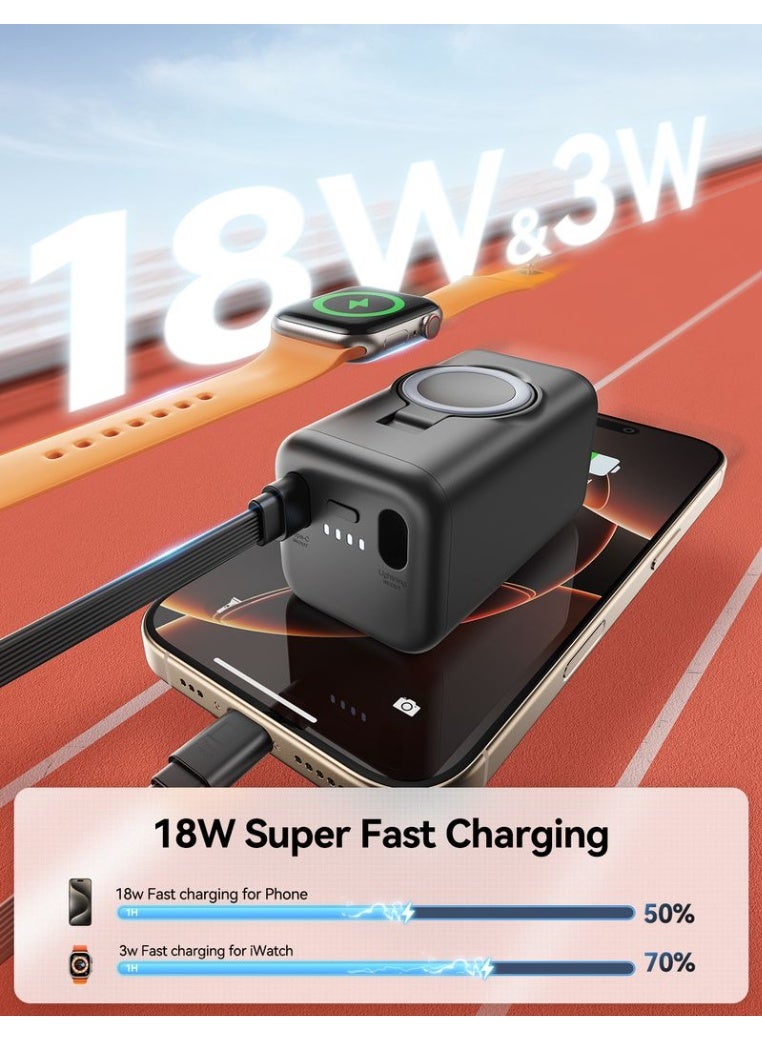 JOYROOM 5000mAh Portable Wireless Charger for Apple Watch & iPhones | Magnetic iWatch Power Bank with 80° Adjustable Dock | Fast Charging Power Bank with Cable | Compact Travel Charger | Works with All Apple Watch Models and ios/Android Smartphones - CE CERTIFIED Black - Image 2