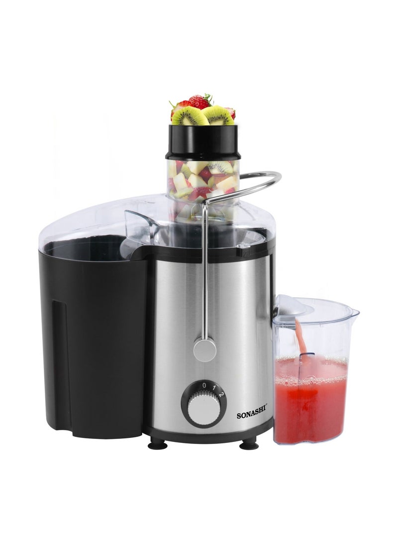 سوناشي عصارة مركزية بقوة 800 واط / مستخرج عصير الفواكه والخضروات | إعداد سرعة مزدوجة | حاوية لب 1.6 لتر كبيرة | هيكل من الفولاذ المقاوم للصدأ وشبكة مصفاة | حماية من ارتفاع درجة حرارة المحرك | سهل الاستخدام / التنظيف | SPJ-501 أسود / فضي - Image 1