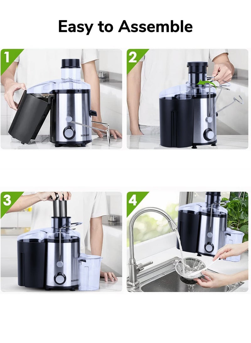 سوناشي عصارة مركزية بقوة 800 واط / مستخرج عصير الفواكه والخضروات | إعداد سرعة مزدوجة | حاوية لب 1.6 لتر كبيرة | هيكل من الفولاذ المقاوم للصدأ وشبكة مصفاة | حماية من ارتفاع درجة حرارة المحرك | سهل الاستخدام / التنظيف | SPJ-501 أسود / فضي - Image 4
