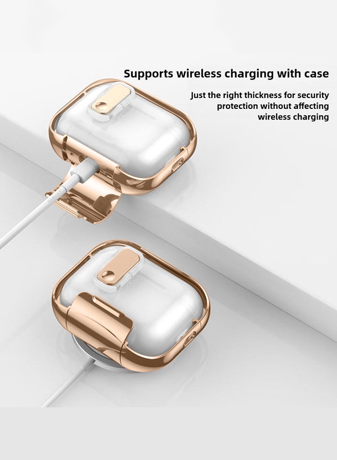 MARGOUN Clear Case for AirPods Pro 3 with Secure Lock and Keychain Attachment Clear Gold - Image 4