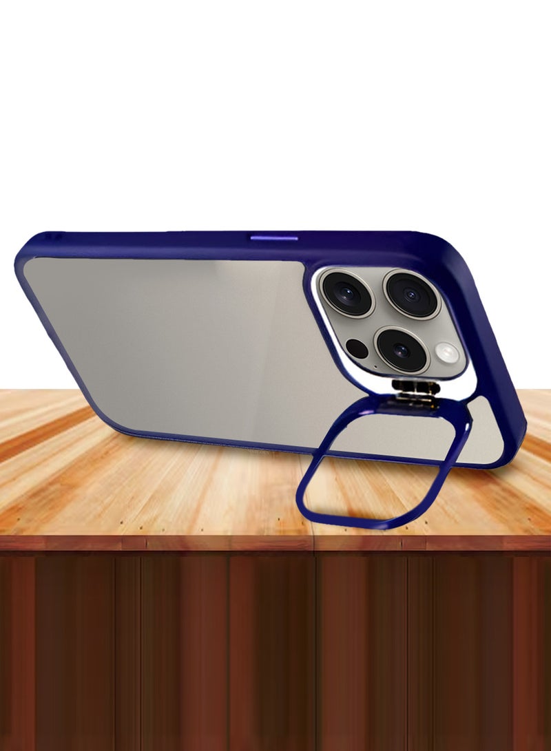 MARGOUN Clear Protective Case with Camera Lens Guard and Flip Stand for iPhone 15 Pro  – Anti-Scratch Shockproof Cover - blue - Image 4