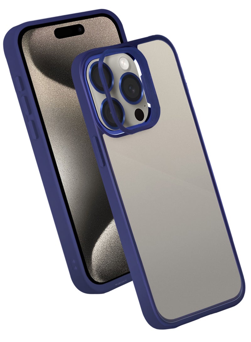 MARGOUN Clear Protective Case with Camera Lens Guard and Flip Stand for iPhone 15 Pro  – Anti-Scratch Shockproof Cover - blue - Image 2