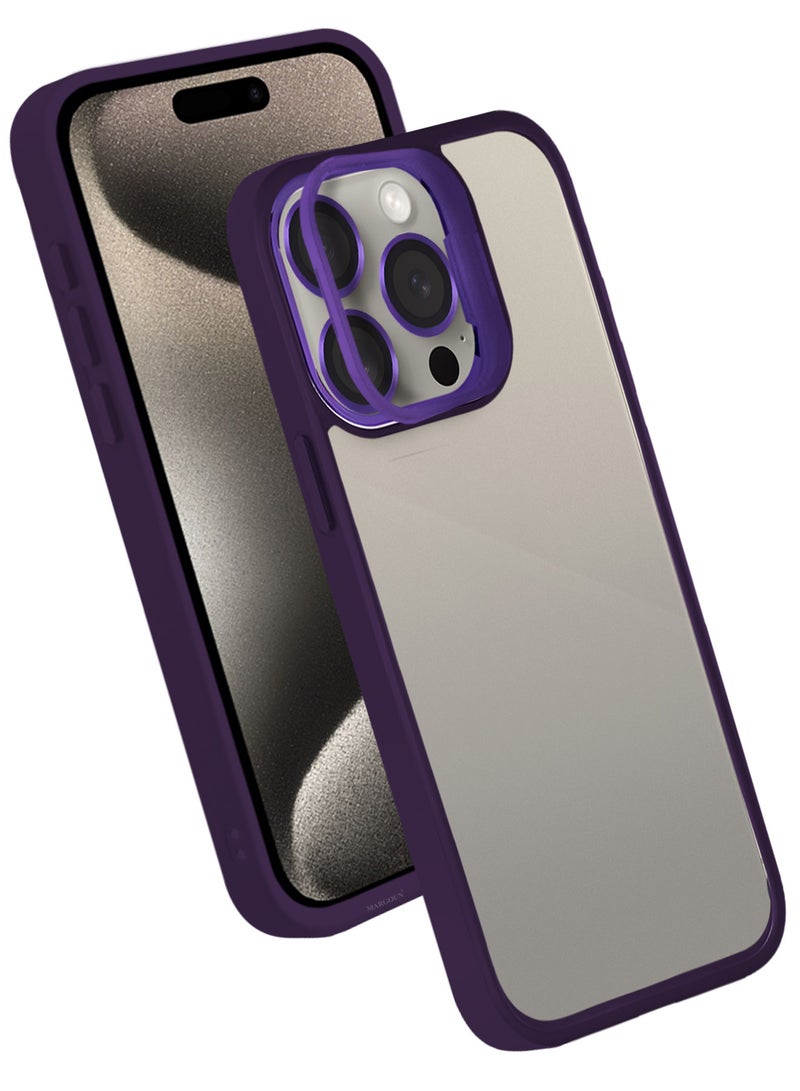 MARGOUN Clear Protective Case with Camera Lens Guard and Flip Stand for iPhone 15 Pro  – Anti-Scratch Shockproof Cover - purple - Image 2
