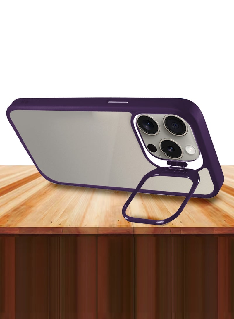 MARGOUN Clear Protective Case with Camera Lens Guard and Flip Stand for iPhone 15 Pro  – Anti-Scratch Shockproof Cover - purple - Image 4