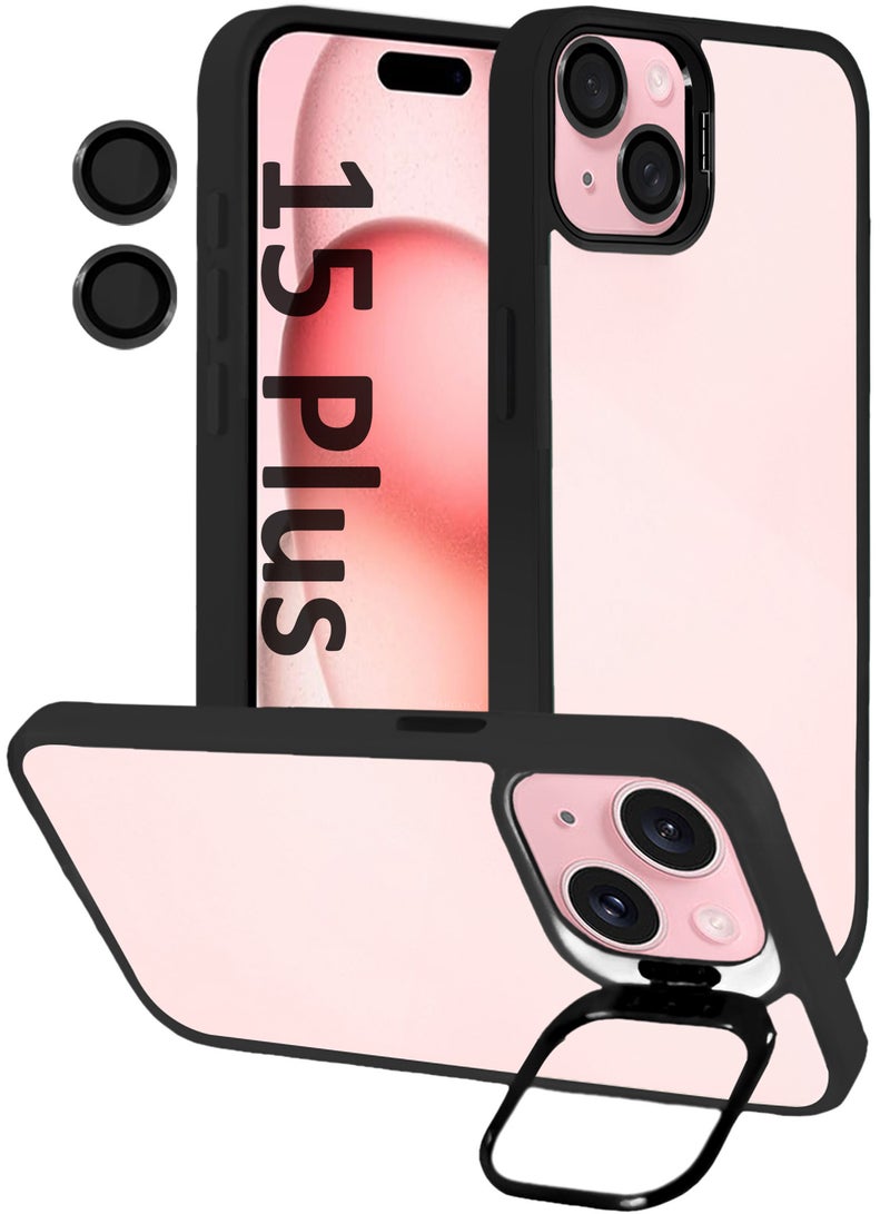 MARGOUN Clear Protective Case with Camera Lens Guard and Flip Stand for iPhone 15 Plus  – Anti-Scratch Shockproof Cover - black - Image 1